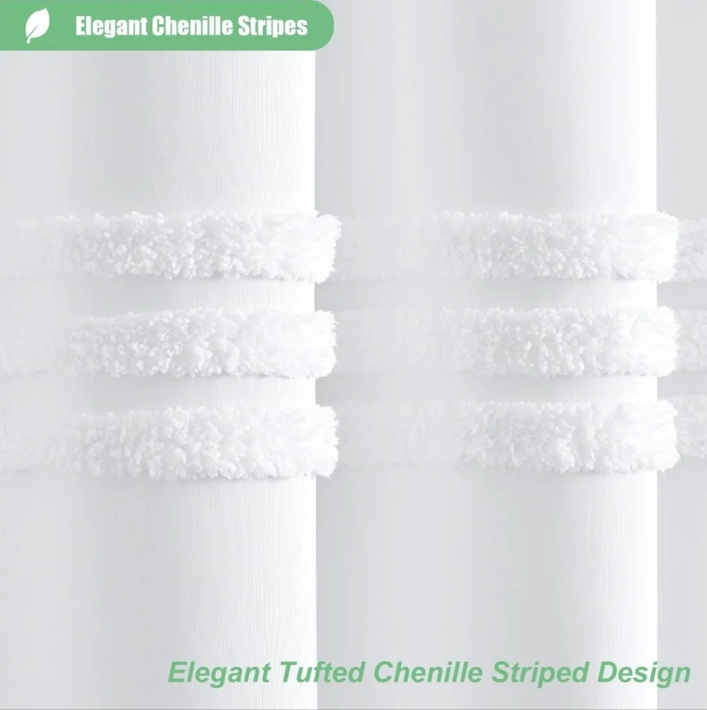 Simple White Textured Striped Fabric Bath Shower Curtain 72x78 Like New